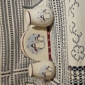 ROYAL SEASONS Snowmen Napkin Holder/Salt & Pepper Shakers-Stoneware-Vintage